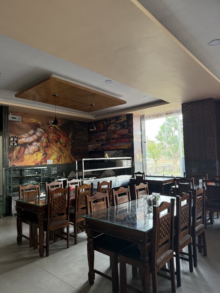 Dining hall with wall art and seating